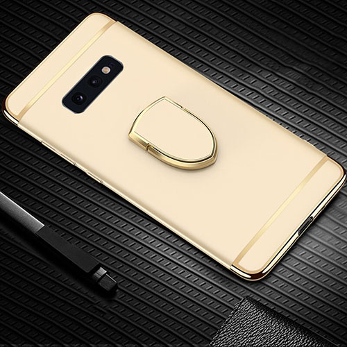 Luxury Metal Frame and Plastic Back Cover Case with Finger Ring Stand T01 for Samsung Galaxy S10e Gold