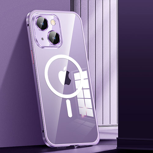 Luxury Metal Frame and Plastic Back Cover Case with Mag-Safe Magnetic JL1 for Apple iPhone 14 Purple