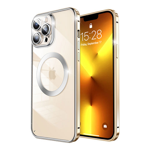 Luxury Metal Frame and Plastic Back Cover Case with Mag-Safe Magnetic LF5 for Apple iPhone 13 Pro Max Gold