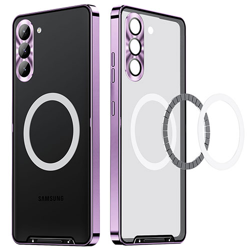 Luxury Metal Frame and Plastic Back Cover Case with Mag-Safe Magnetic LK1 for Samsung Galaxy S23 5G Purple