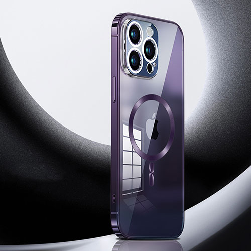 Luxury Metal Frame and Plastic Back Cover Case with Mag-Safe Magnetic LK3 for Apple iPhone 13 Pro Max Purple