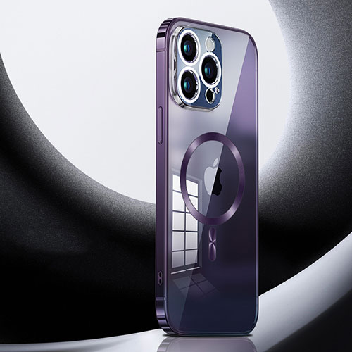 Luxury Metal Frame and Plastic Back Cover Case with Mag-Safe Magnetic LK3 for Apple iPhone 14 Pro Purple