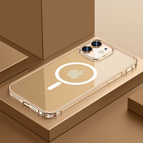 Luxury Metal Frame and Plastic Back Cover Case with Mag-Safe Magnetic QC3 for Apple iPhone 12 Mini Gold