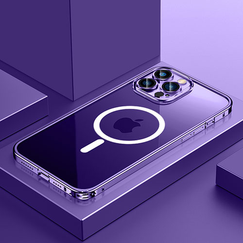 Luxury Metal Frame and Plastic Back Cover Case with Mag-Safe Magnetic QC3 for Apple iPhone 12 Pro Max Purple