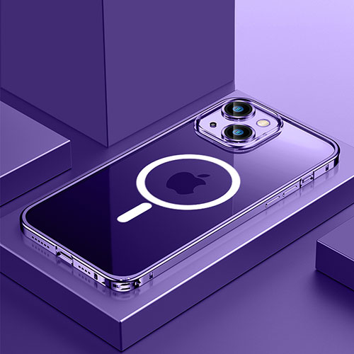 Luxury Metal Frame and Plastic Back Cover Case with Mag-Safe Magnetic QC3 for Apple iPhone 13 Mini Purple
