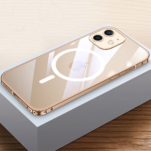 Luxury Metal Frame and Plastic Back Cover Case with Mag-Safe Magnetic QC4 for Apple iPhone 12 Mini Gold