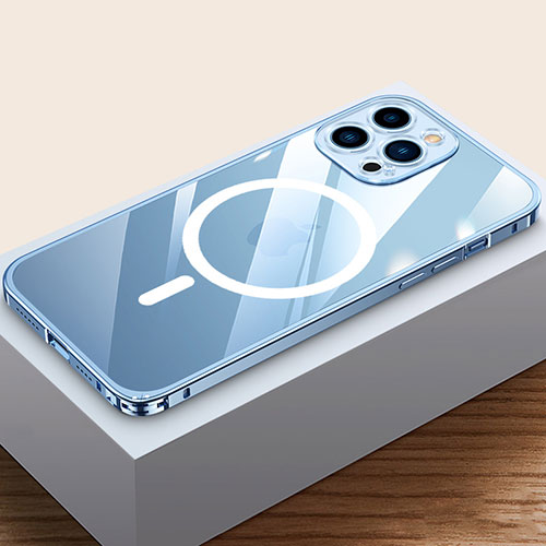 Luxury Metal Frame and Plastic Back Cover Case with Mag-Safe Magnetic QC4 for Apple iPhone 14 Pro Blue