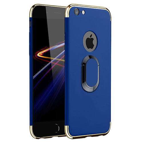 Luxury Metal Frame and Plastic Back Cover with Finger Ring Stand A01 for Apple iPhone 6S Plus Blue