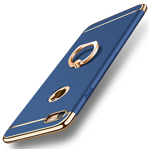 Luxury Metal Frame and Plastic Back Cover with Finger Ring Stand A01 for Apple iPhone SE (2020) Blue