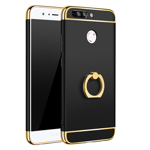Luxury Metal Frame and Plastic Back Cover with Finger Ring Stand A01 for Huawei Honor V9 Black