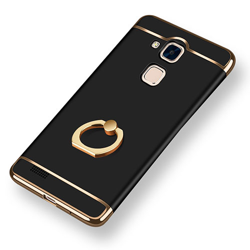 Luxury Metal Frame and Plastic Back Cover with Finger Ring Stand A01 for Huawei Mate 7 Black