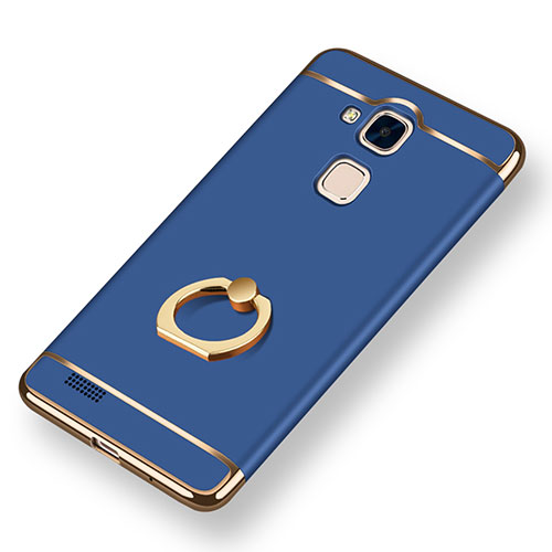 Luxury Metal Frame and Plastic Back Cover with Finger Ring Stand A01 for Huawei Mate 7 Blue