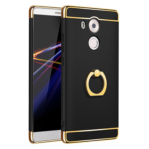 Luxury Metal Frame and Plastic Back Cover with Finger Ring Stand A01 for Huawei Mate 8 Black