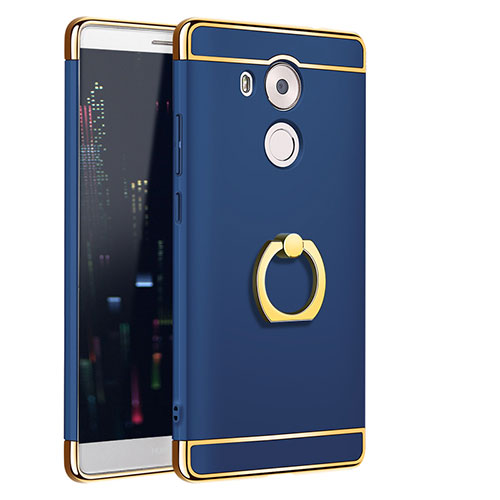 Luxury Metal Frame and Plastic Back Cover with Finger Ring Stand A01 for Huawei Mate 8 Blue