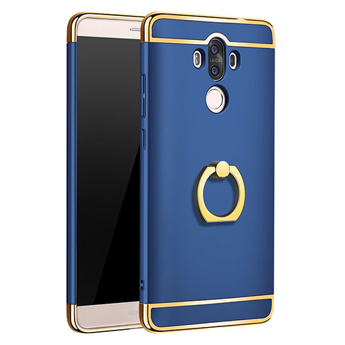 Luxury Metal Frame and Plastic Back Cover with Finger Ring Stand A01 for Huawei Mate 9 Blue