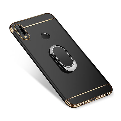 Luxury Metal Frame and Plastic Back Cover with Finger Ring Stand A01 for Huawei P Smart+ Plus Black