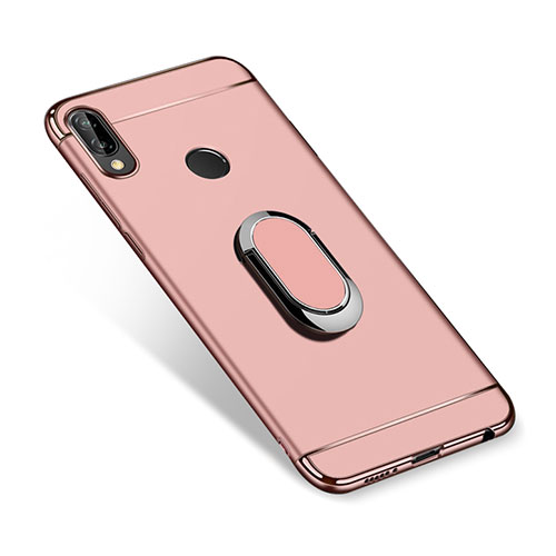 Luxury Metal Frame and Plastic Back Cover with Finger Ring Stand A01 for Huawei P Smart+ Plus Rose Gold