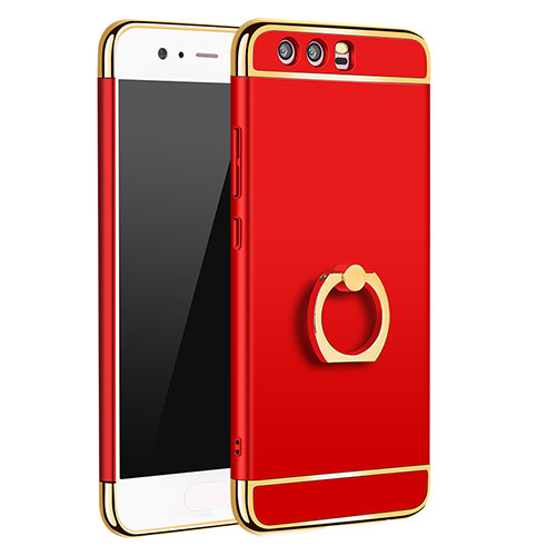 Luxury Metal Frame and Plastic Back Cover with Finger Ring Stand A01 for Huawei P10 Plus Red