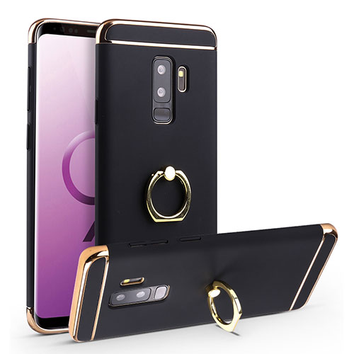 Luxury Metal Frame and Plastic Back Cover with Finger Ring Stand A01 for Samsung Galaxy S9 Plus Black