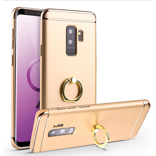 Luxury Metal Frame and Plastic Back Cover with Finger Ring Stand A01 for Samsung Galaxy S9 Plus Gold