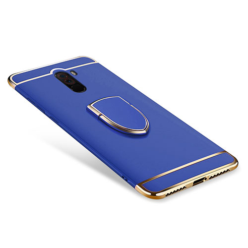 Luxury Metal Frame and Plastic Back Cover with Finger Ring Stand A01 for Xiaomi Pocophone F1 Blue