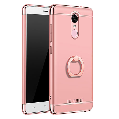 Luxury Metal Frame and Plastic Back Cover with Finger Ring Stand A01 for Xiaomi Redmi Note 3 MediaTek Rose Gold