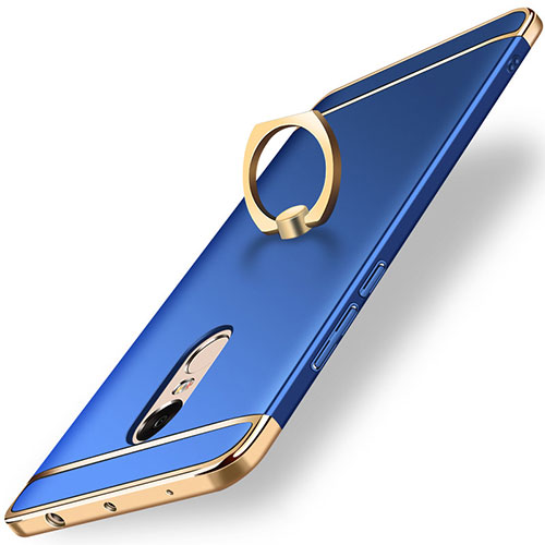 Luxury Metal Frame and Plastic Back Cover with Finger Ring Stand A01 for Xiaomi Redmi Note 4 Blue