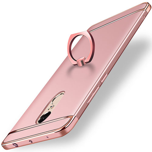 Luxury Metal Frame and Plastic Back Cover with Finger Ring Stand A01 for Xiaomi Redmi Note 4 Rose Gold