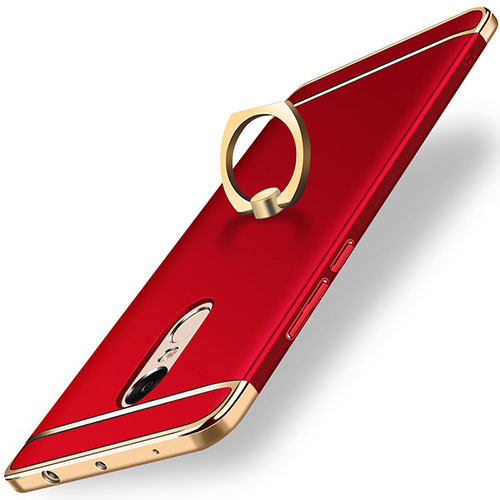 Luxury Metal Frame and Plastic Back Cover with Finger Ring Stand A01 for Xiaomi Redmi Note 4X High Edition Red