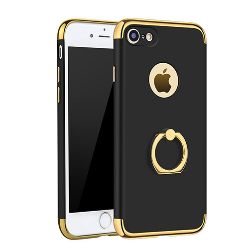 Luxury Metal Frame and Plastic Back Cover with Finger Ring Stand A02 for Apple iPhone 7 Black