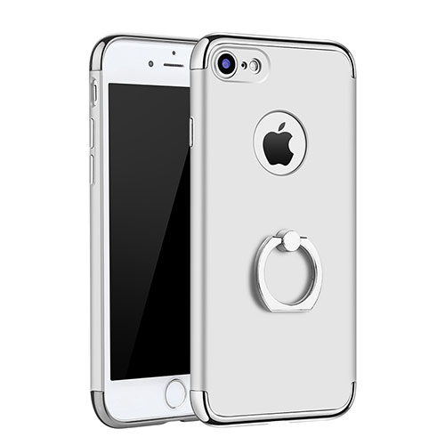 Luxury Metal Frame and Plastic Back Cover with Finger Ring Stand A02 for Apple iPhone 7 Silver