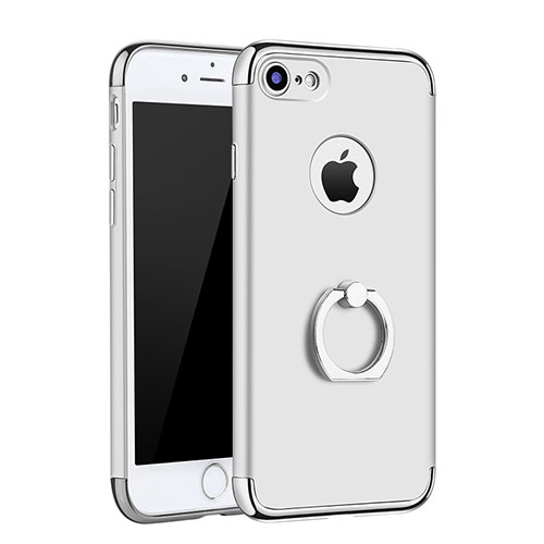 Luxury Metal Frame and Plastic Back Cover with Finger Ring Stand A02 for Apple iPhone 8 Silver