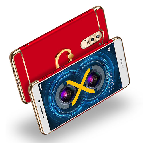 Luxury Metal Frame and Plastic Back Cover with Finger Ring Stand A02 for Huawei GR5 (2017) Red