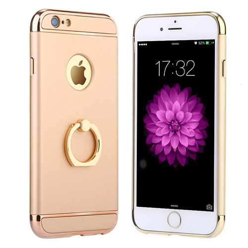 Luxury Metal Frame and Plastic Back Cover with Finger Ring Stand A05 for Apple iPhone 6S Gold