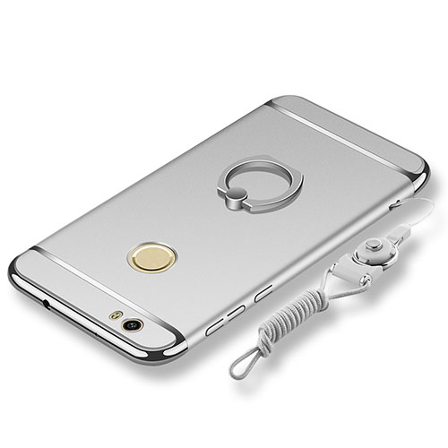 Luxury Metal Frame and Plastic Back Cover with Finger Ring Stand and Lanyard for Huawei Nova Silver