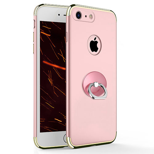 Luxury Metal Frame and Plastic Back Cover with Finger Ring Stand for Apple iPhone SE (2020) Pink