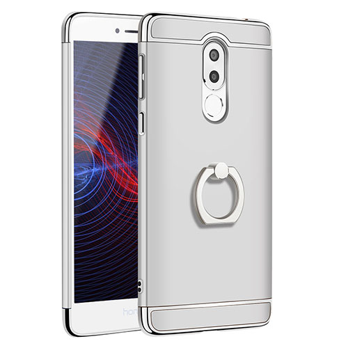 Luxury Metal Frame and Plastic Back Cover with Finger Ring Stand for Huawei GR5 (2017) Silver