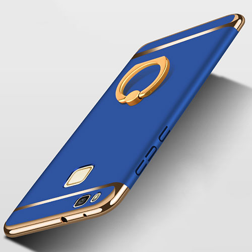 Luxury Metal Frame and Plastic Back Cover with Finger Ring Stand for Huawei P9 Lite Blue