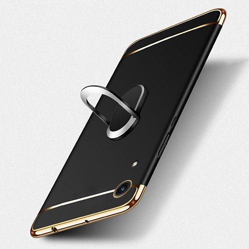 Luxury Metal Frame and Plastic Back Cover with Finger Ring Stand for Huawei Y6s Black