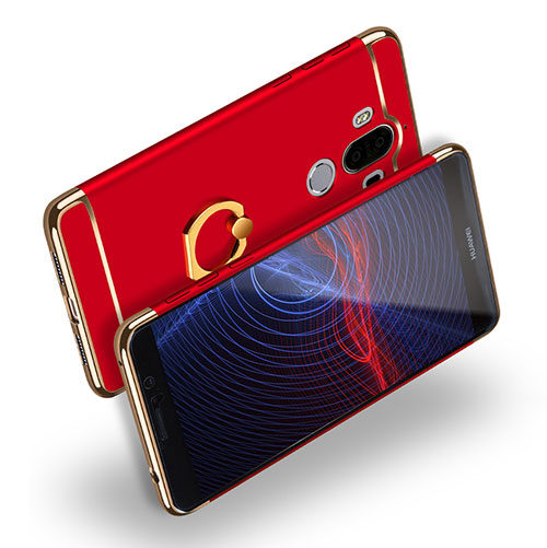 Luxury Metal Frame and Plastic Back Cover with Finger Ring Stand Q04 for Huawei Mate 9 Red