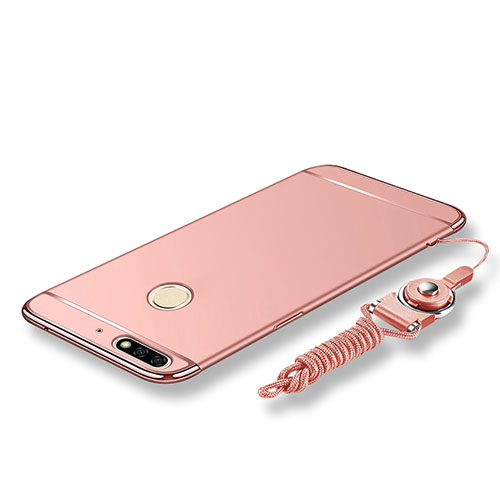 Luxury Metal Frame and Plastic Back Cover with Lanyard for Huawei Enjoy 8 Rose Gold