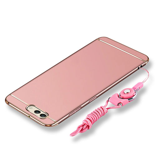 Luxury Metal Frame and Plastic Back Cover with Lanyard for Huawei Nova 2S Rose Gold