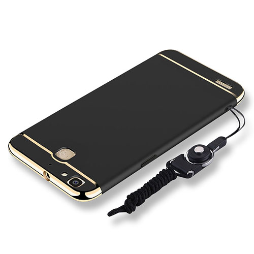 Luxury Metal Frame and Plastic Back Cover with Lanyard for Huawei P8 Lite Smart Black