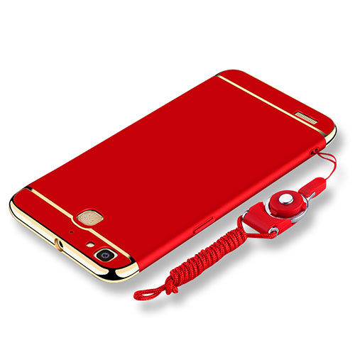 Luxury Metal Frame and Plastic Back Cover with Lanyard for Huawei P8 Lite Smart Red