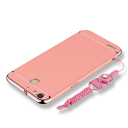 Luxury Metal Frame and Plastic Back Cover with Lanyard for Huawei P8 Lite Smart Rose Gold