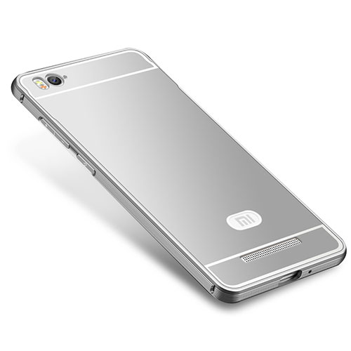 Luxury Metal Frame and Silicone Back Cover Case M01 for Xiaomi Mi 4i Silver