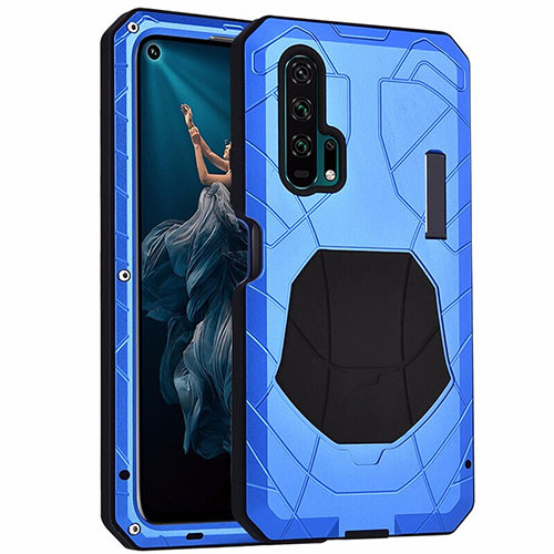 Luxury Metal Frame and Silicone Back Cover Case T01 for Huawei Honor 20 Pro Blue