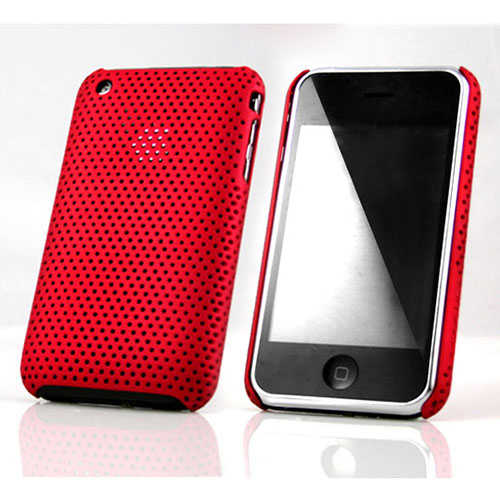 Mesh Hole Hard Rigid Snap On Case Cover for Apple iPhone 3G 3GS Red