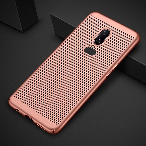 Mesh Hole Hard Rigid Snap On Case Cover for OnePlus 6T Rose Gold