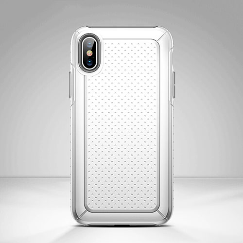 Mesh Hole Silicone and Plastic Snap On Case Cover for Apple iPhone Xs White